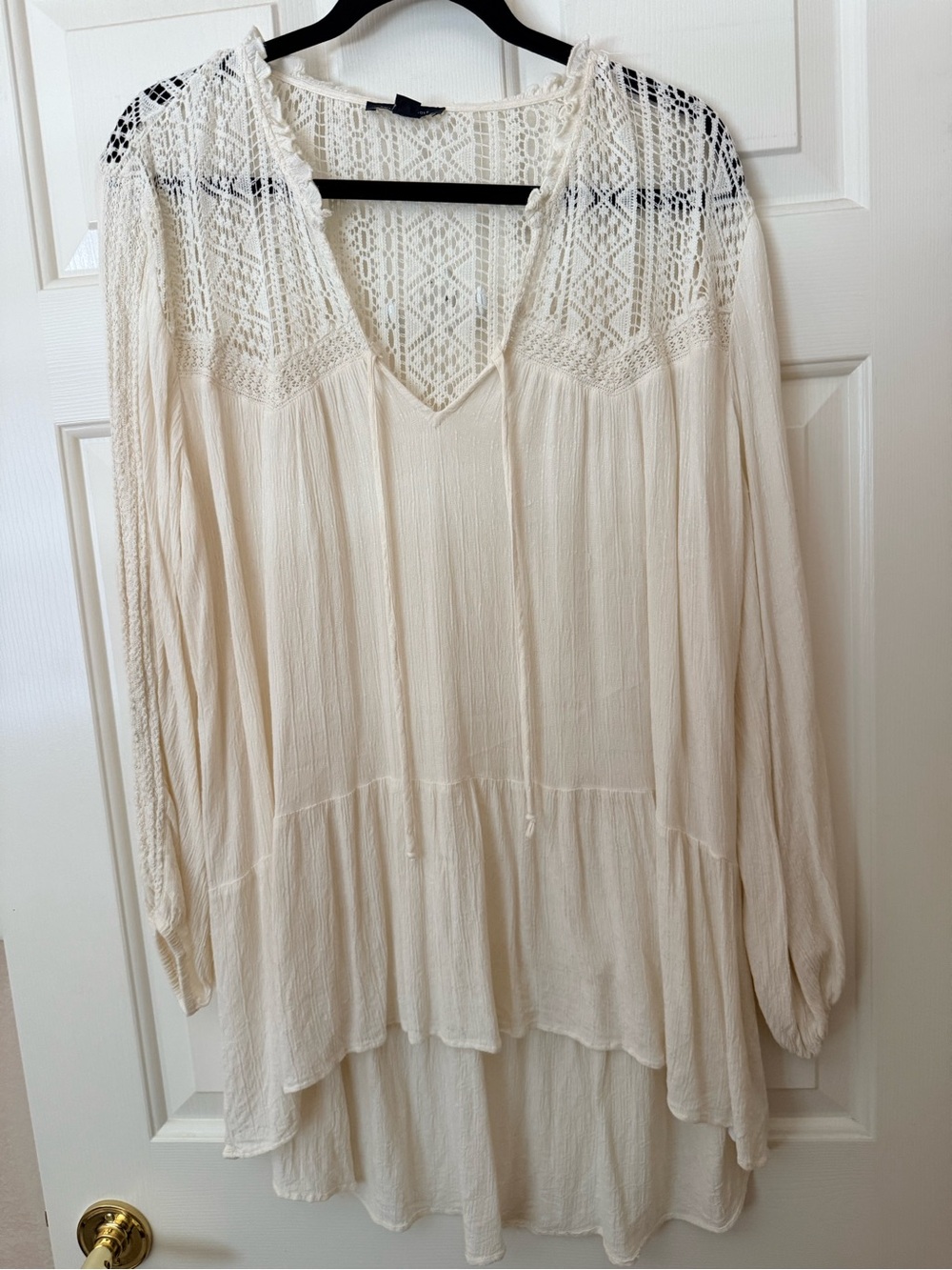 American Eagle Outfitters Cream Crochet Yoke Boho Tunic